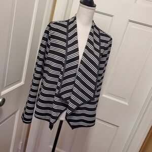 Dressbarn Black & White Striped Knit Open front shrug size Large